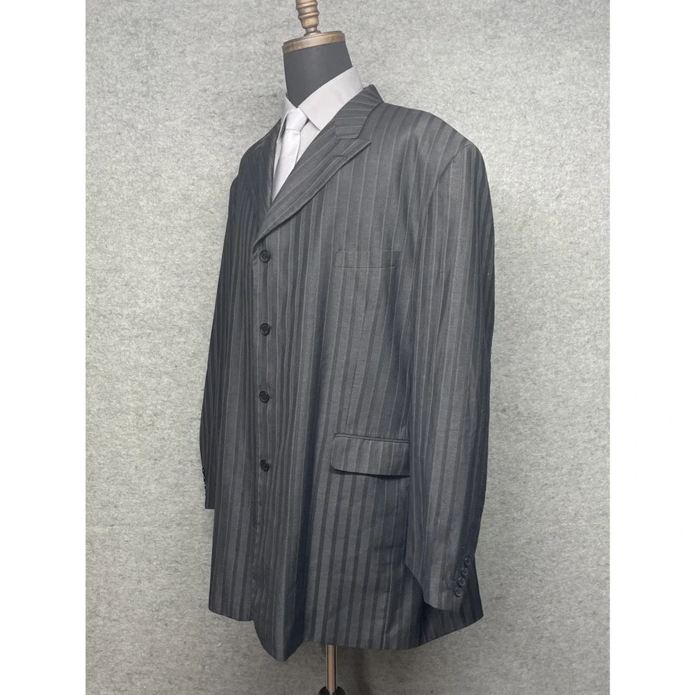 Vittorio St Angelo Mens 56L Gray/Black Stripe Sport Coat Blazer 4 Button Jacket